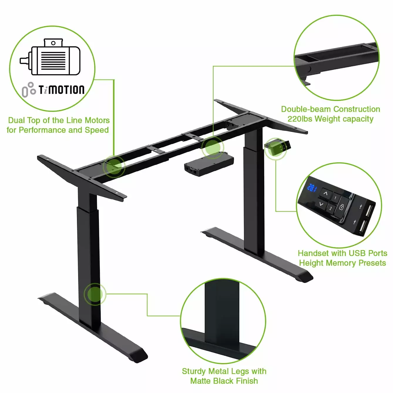 AdvanceUp Dual Motor Adjustable Electric Stand Up Desk Frame USB