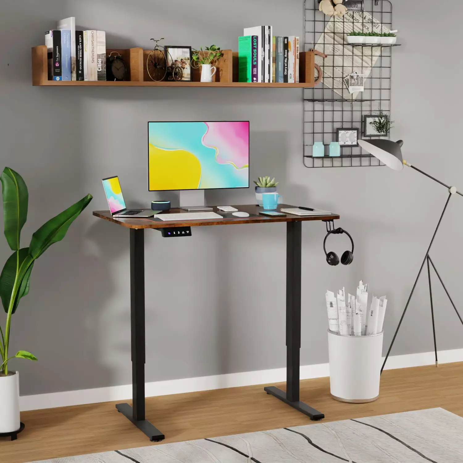 Dkelincs 40x24 Electric Height Adjustable Standing Desk Home Office Computer Desk 2 Memory Function Brown