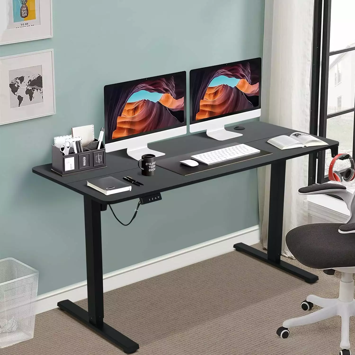 Dkelincs 48x24 Electric Height Adjustable Standing Desk Home Office Computer Desk 2 Memory Function Black
