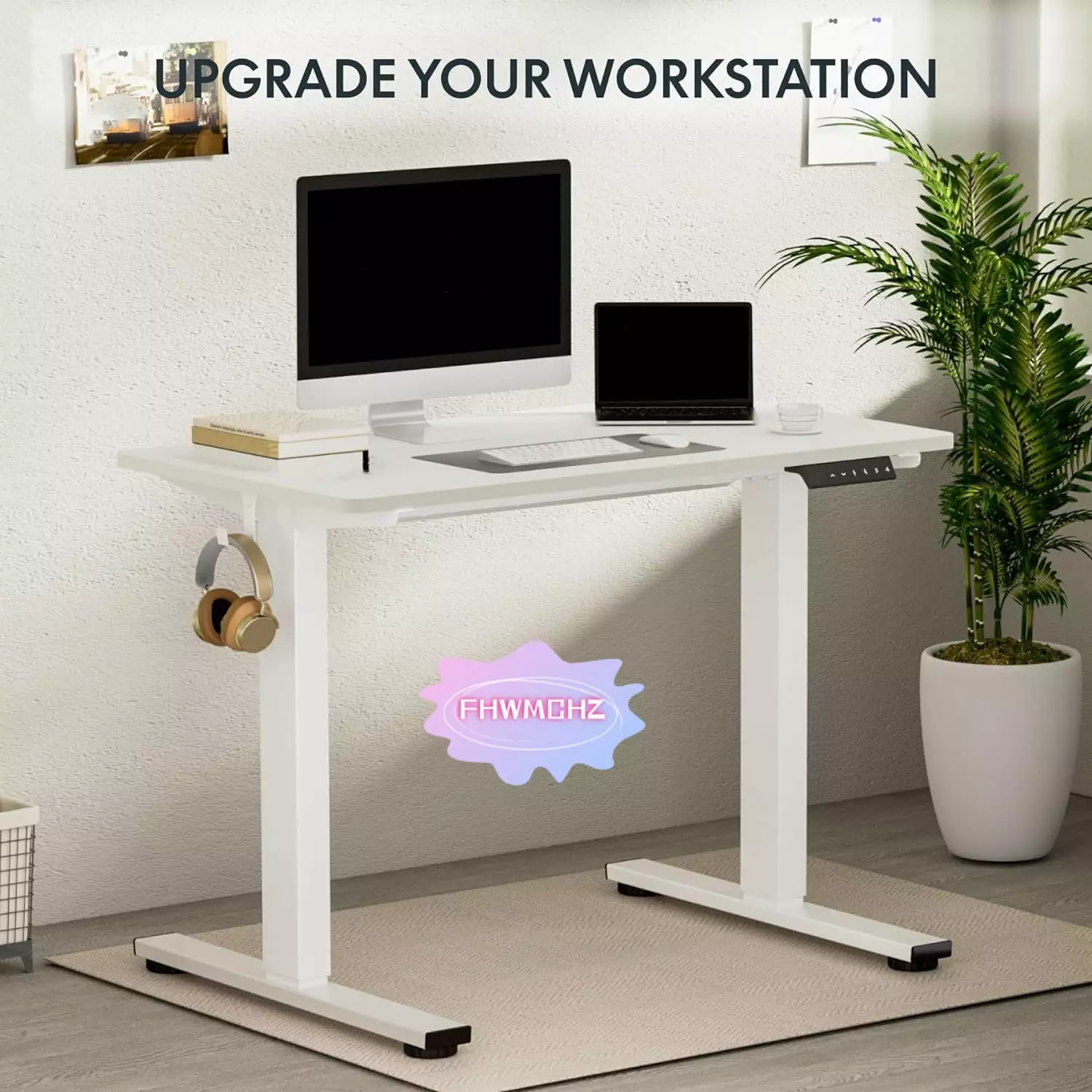 48x24 Electric Height Adjustable Standing Desk Splice Board White Office Desk FHWMCHZ