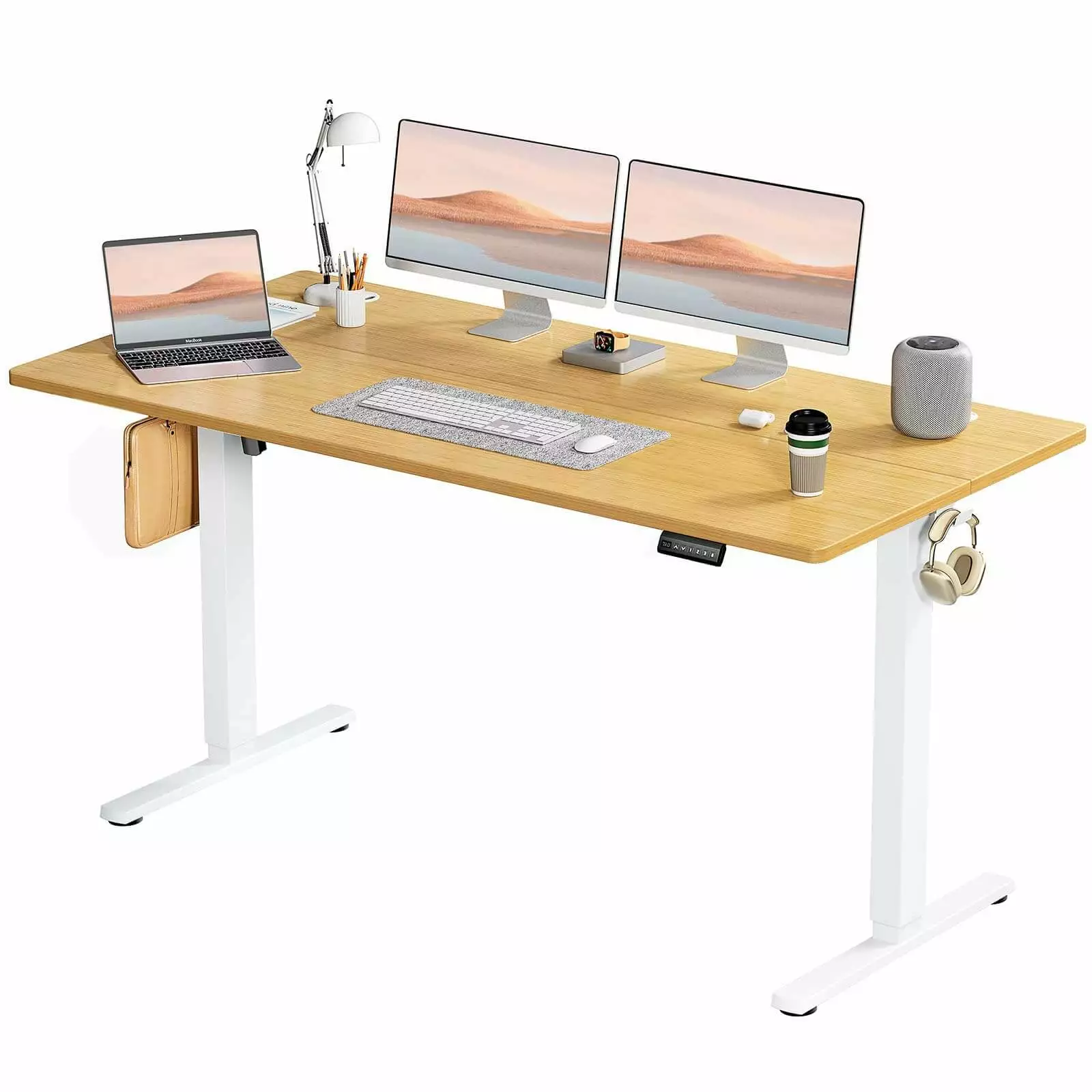 GeeHome Yellow Electric Height Adjustable Standing Desk 63x24 Sit to Stand Ergonomic Computer Desk