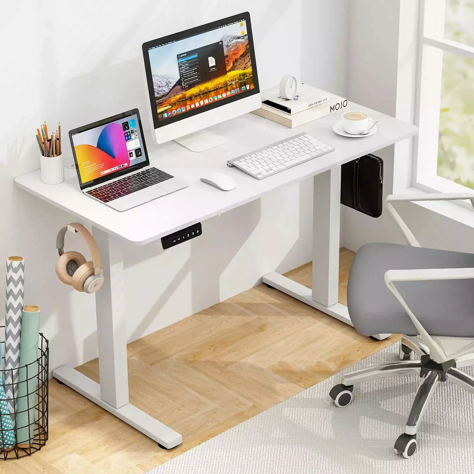 Harmijoy 48x24 Inch White Electric Standing Desk 3 Memory Height Settings