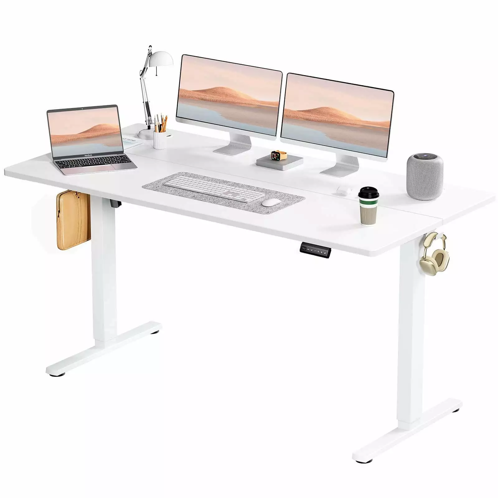 Homiyad Electric Height Adjustable Standing Desk 63 x 24 Inches Sit to Stand Ergonomic Computer Desk White