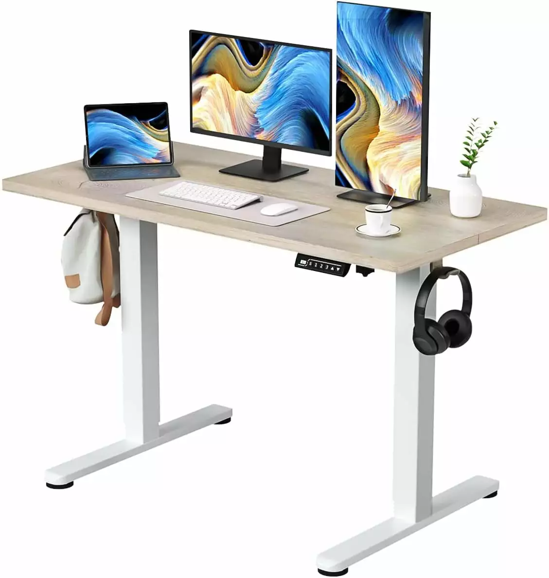 Electric Standing Desk 48 X 24 Inches Adjustable Height Desk Modern Sit Stand Up Desk Splice Board and 2 Hooks Ergonomic R...