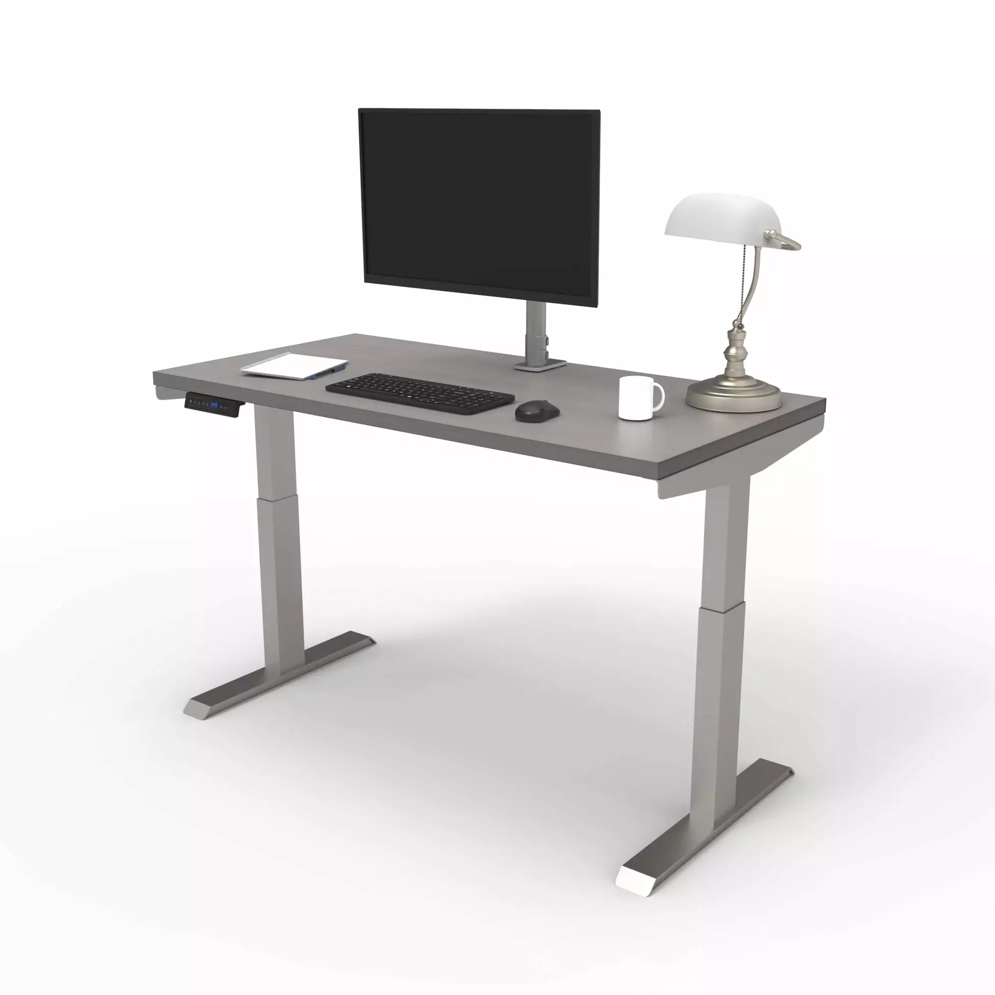 Lift It Dual Motor Electric Height Adjustable Desk 48x24 - Brushed Silver Frame Grey Top