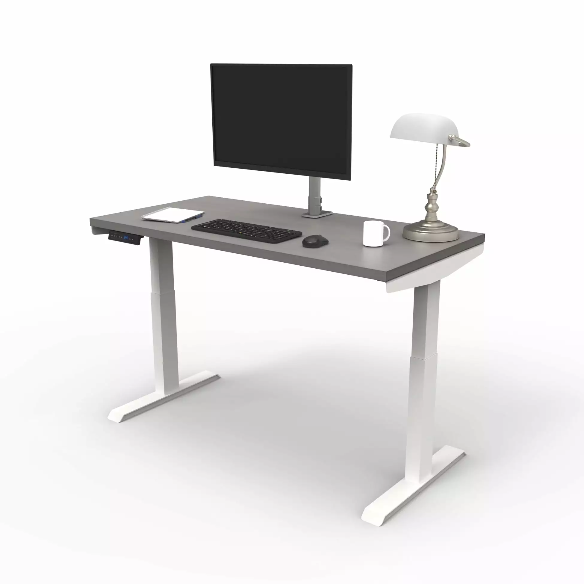 Lift It Dual Motor Electric Height Adjustable Desk 48x24 - White Frame Grey Twill Top