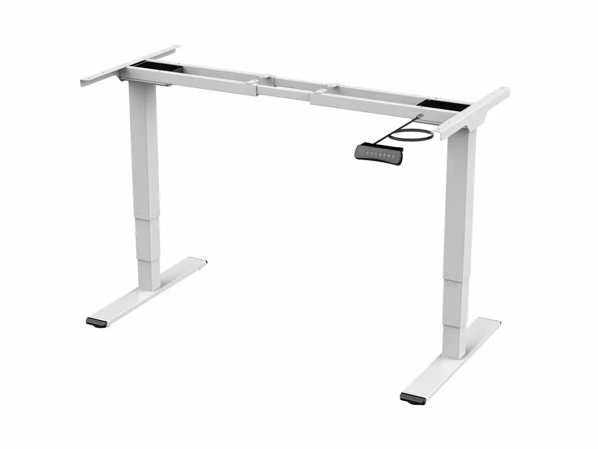 Monoprice Dual Motor 3-Stage Sit-Stand Desk v2 White Ergonomic Work From Home Office Workstation
