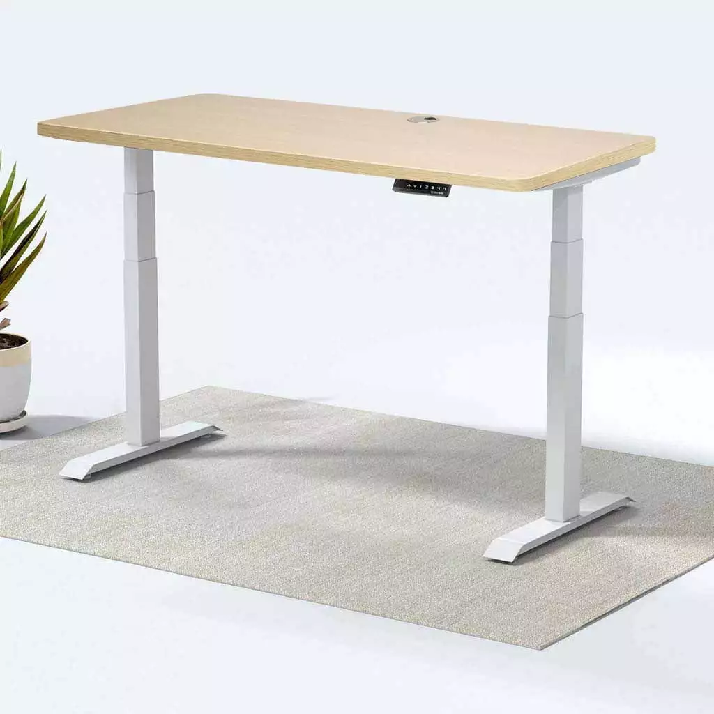MotionGrey Height Adjustable German Electric Dual Motors Sit Stand Desk - White Frame Brown Top 165x60cm