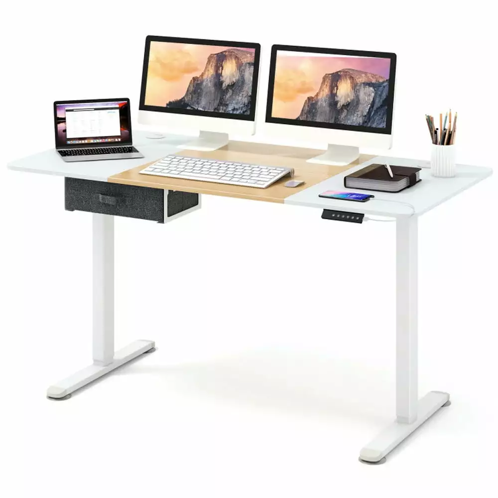 Resenkos Natural Electric Standing Desk USB Charging Port and Height Adjustable Feature