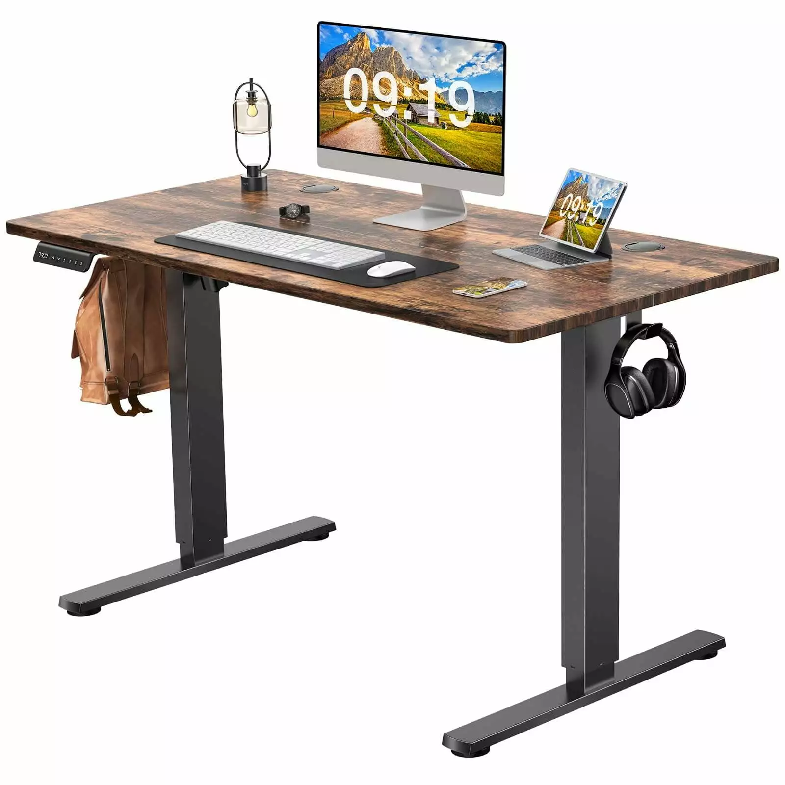 Electric Height Adjustable Standing Desk Sit Stand Ergonomic Computer Desk Brown 48x24 SMHZ