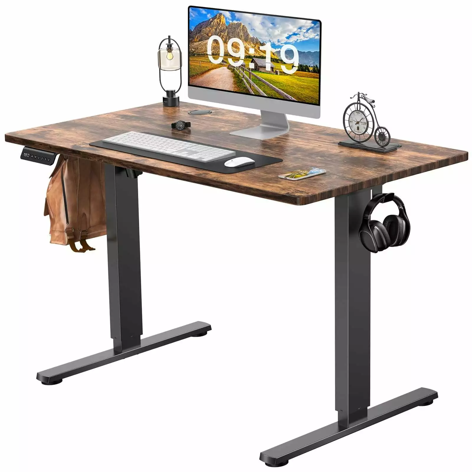 Electric Height Adjustable Standing Desk Sit Stand Ergonomic Computer Desk Brown 40x24 SMHZ