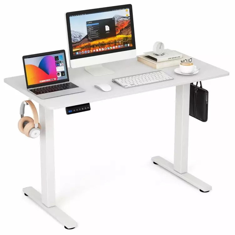 YYAo Electric Standing Desk Memory Height Settings and Cable Management - White Adjustable Workstation