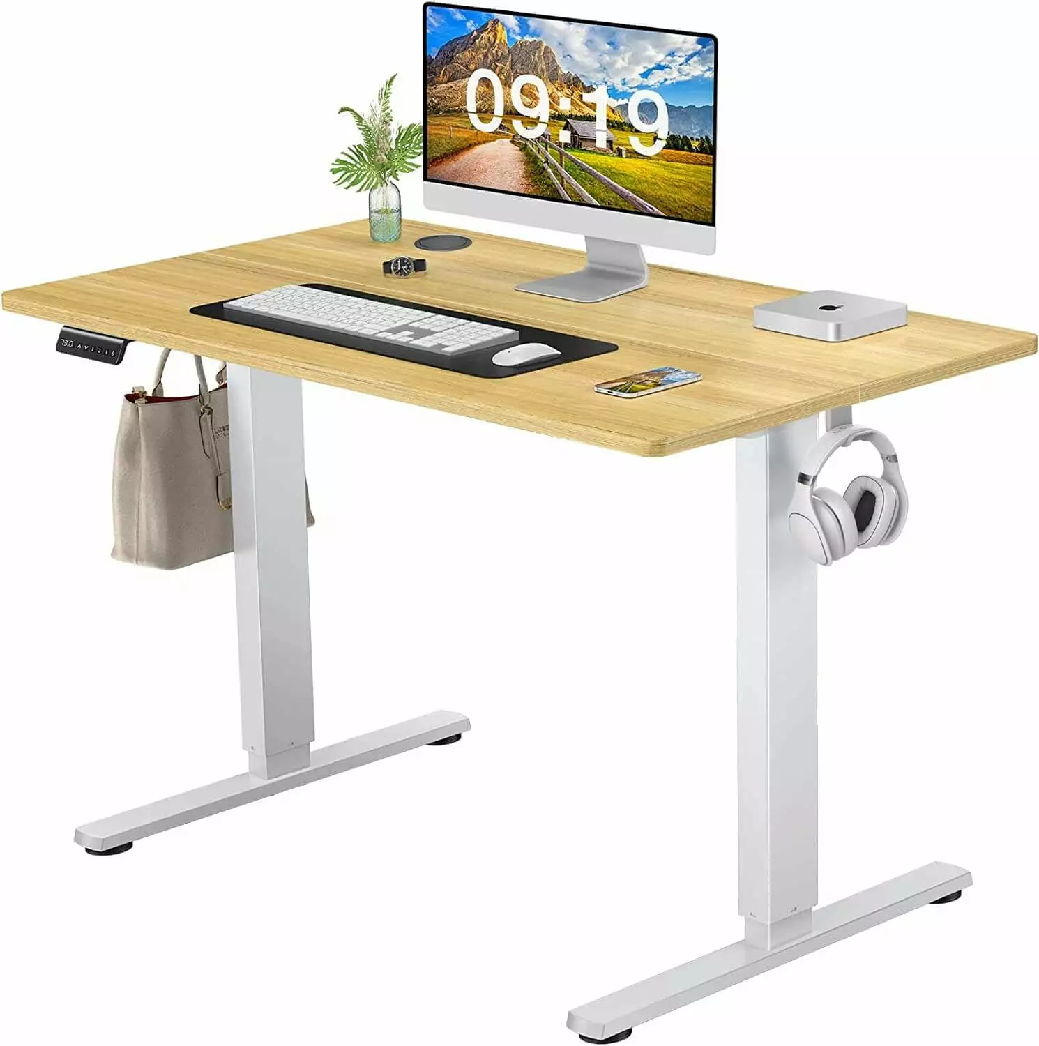 Homiyad Electric Height Adjustable Standing Desk - 40 x 24 Inches Sit to Stand Ergonomic Computer Desk Yellow