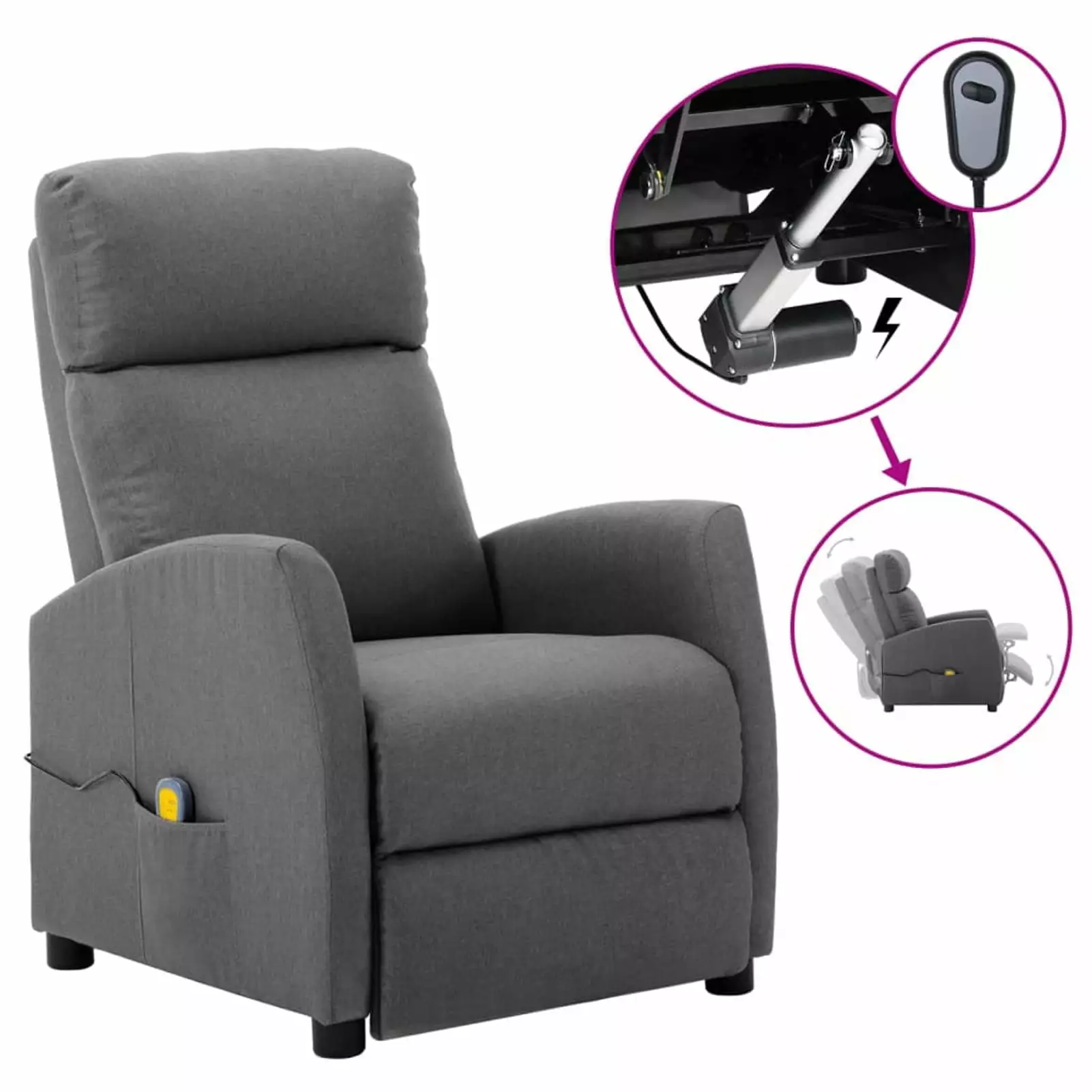 Electric Massage Recliner Chair Gray Fabric Power Recline Function Htovila