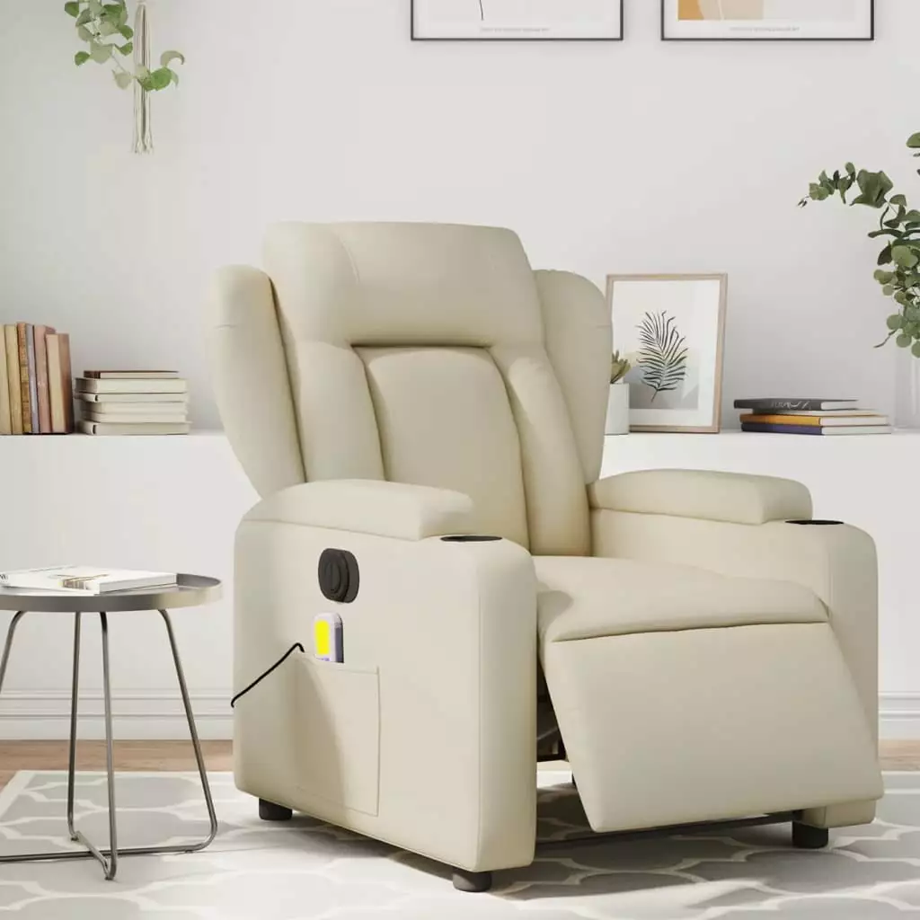 vidaXL Electric Massage Recliner Chair Cream Faux Leather Power Recline