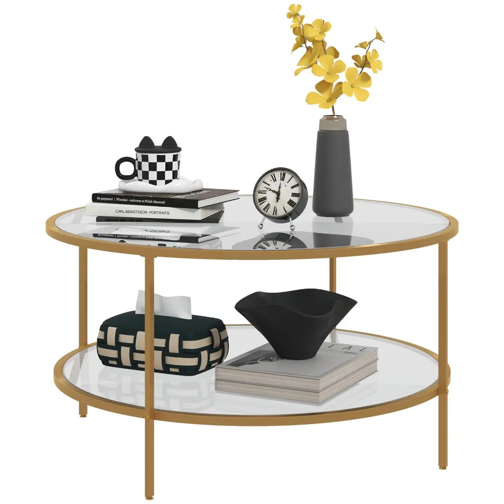 Homcom Side Table Storage 32 Inch Round End Table 2 Tier Tempered Glass aosom business