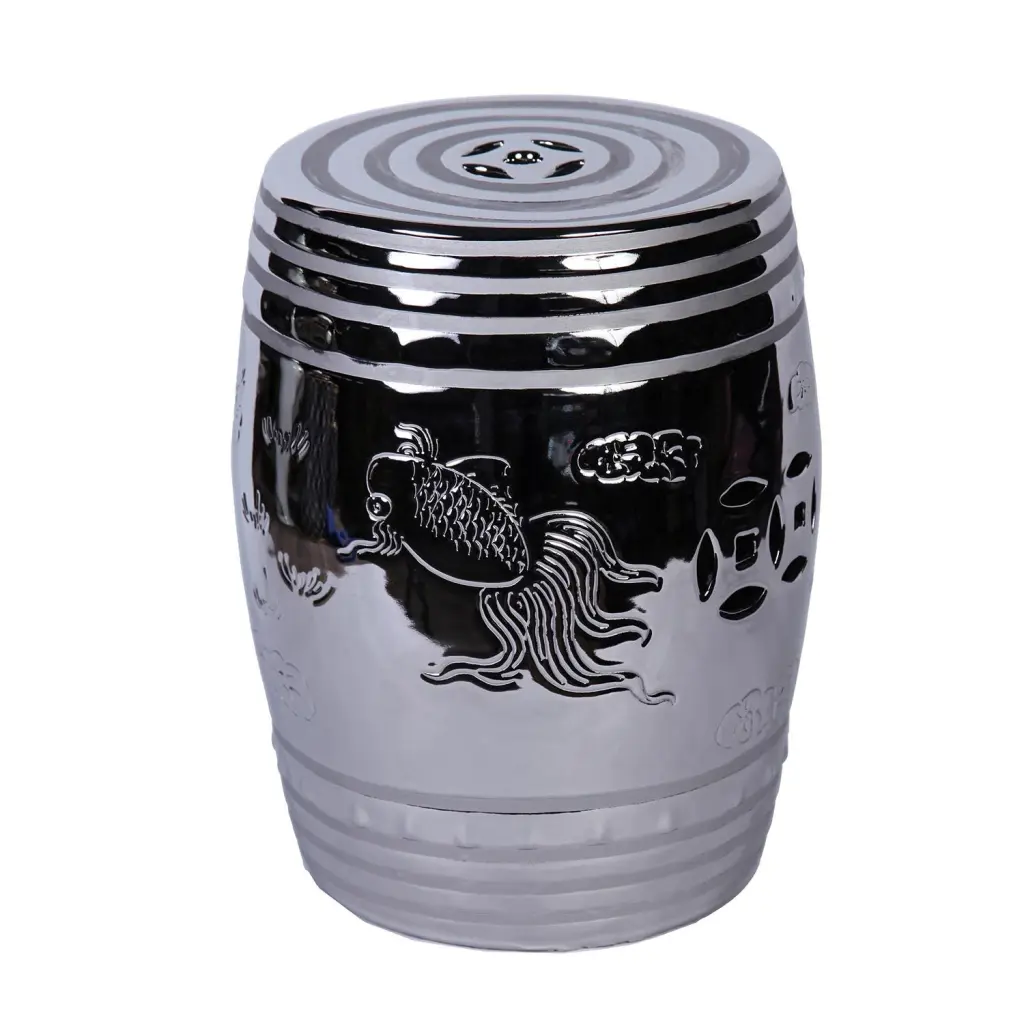 Silver End Table Etched Asian Design Silver Ceramic furnings