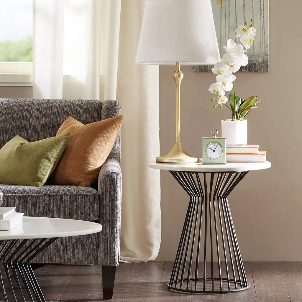 Marbury Side Table White Black Marble Top jla