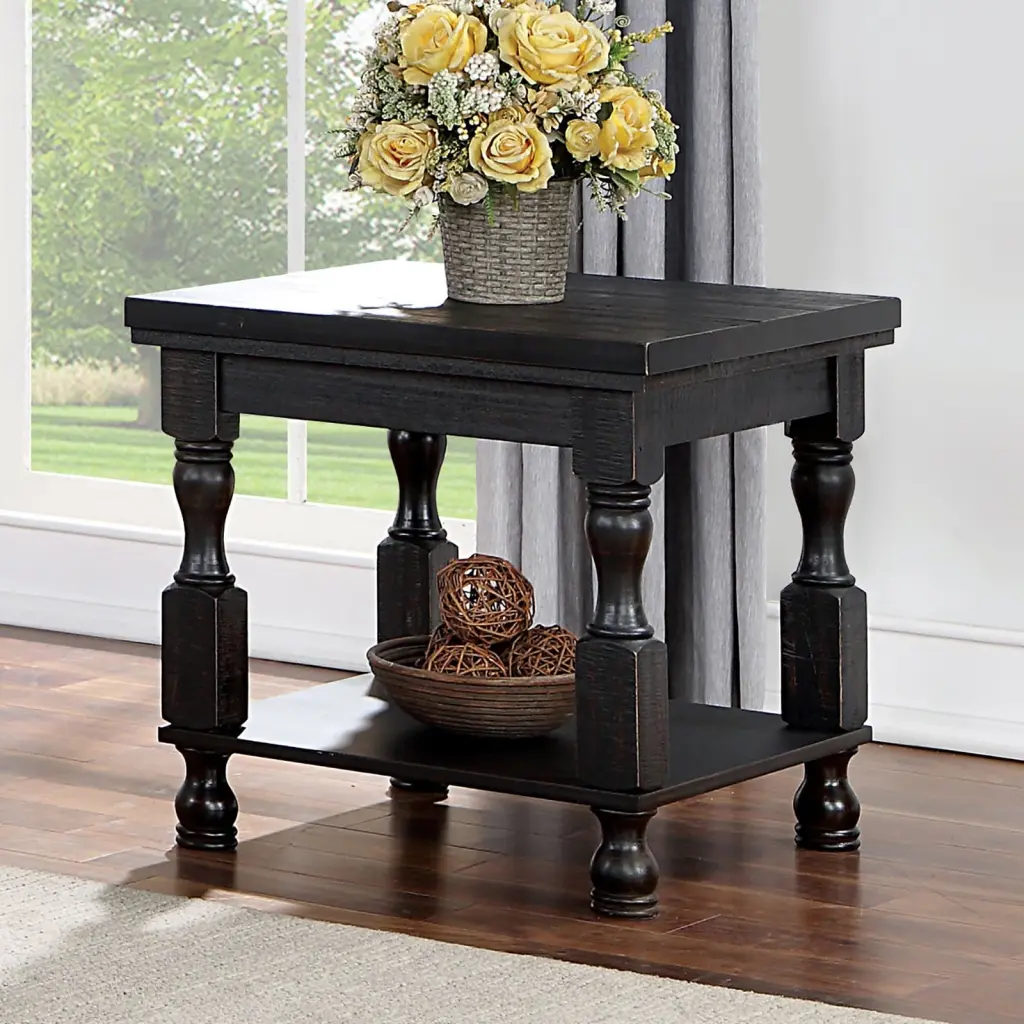 Rustic Style Antique Black 1Pc End Table Open Bottom Shelf Plank Style kanepe