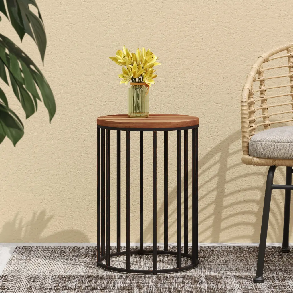 Atkins 15 Inch Side Table Natural Metal and Wood End Table Nightstand nh-gardenpara