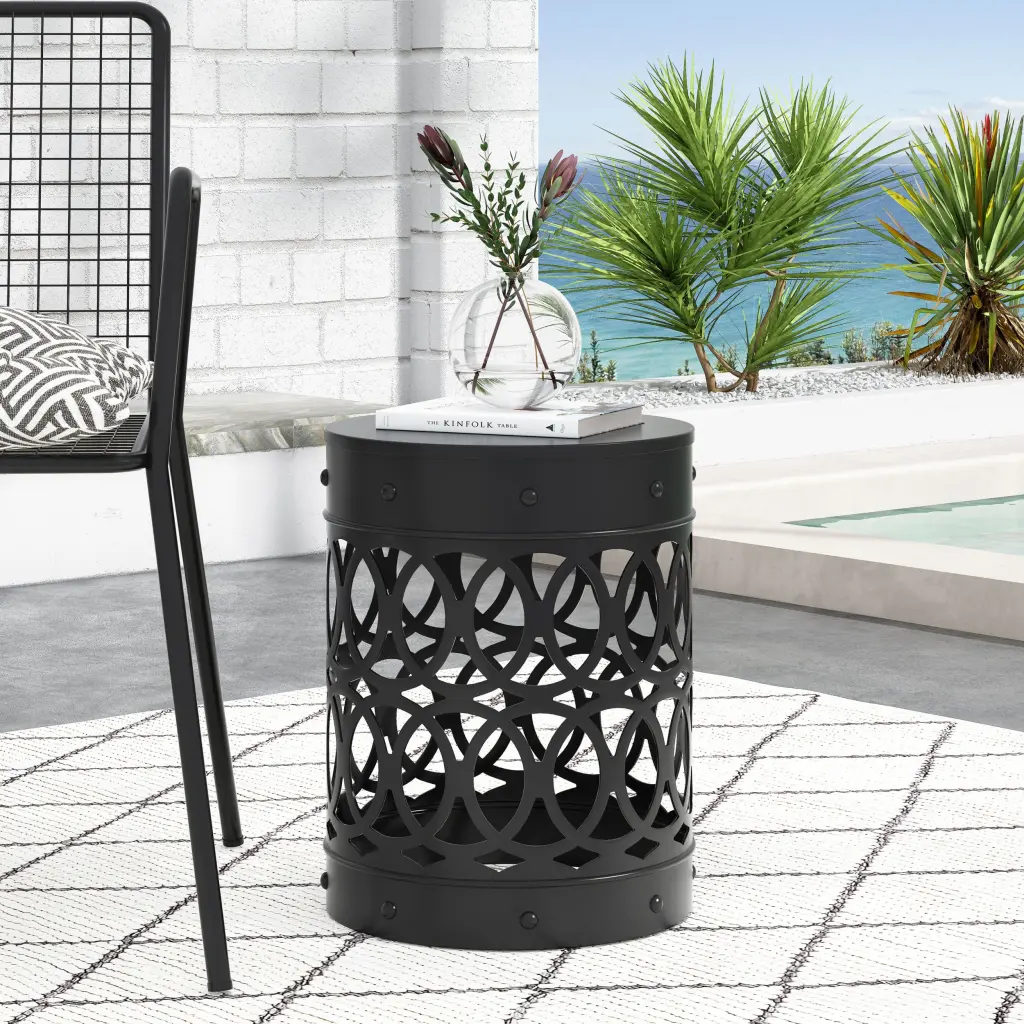Metal End Table Large Black Iron nh-gardenpara