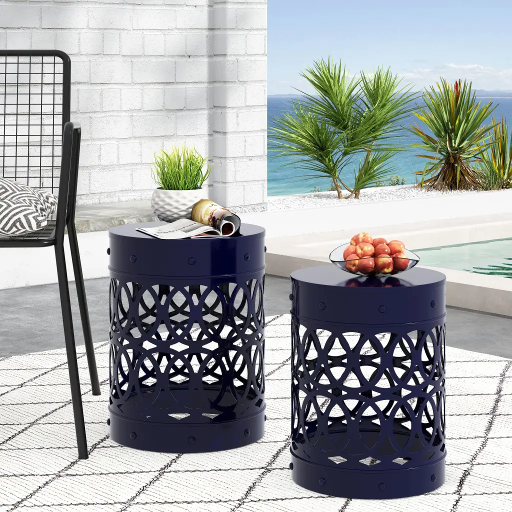 Metal S Shape End Table Navy Blue Iron Side Table Living Room Accent Furniture nh-gardenpara