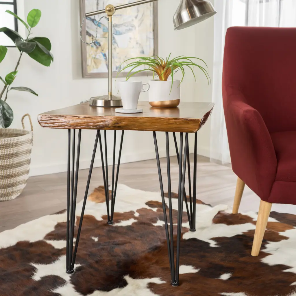 End Table Natural Metal and Wood Finish nh-inmax