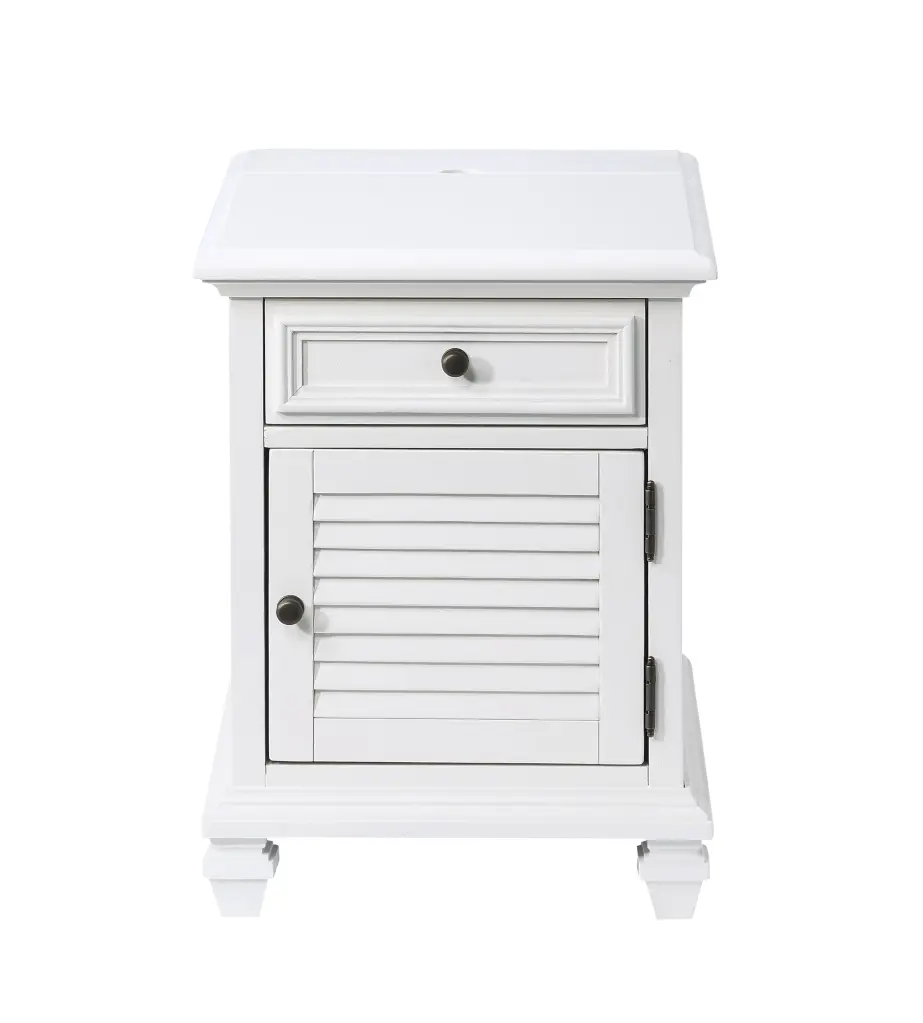Charlestown Storage End Table USB White Wood Nightstand Charging Station steve silver furniture