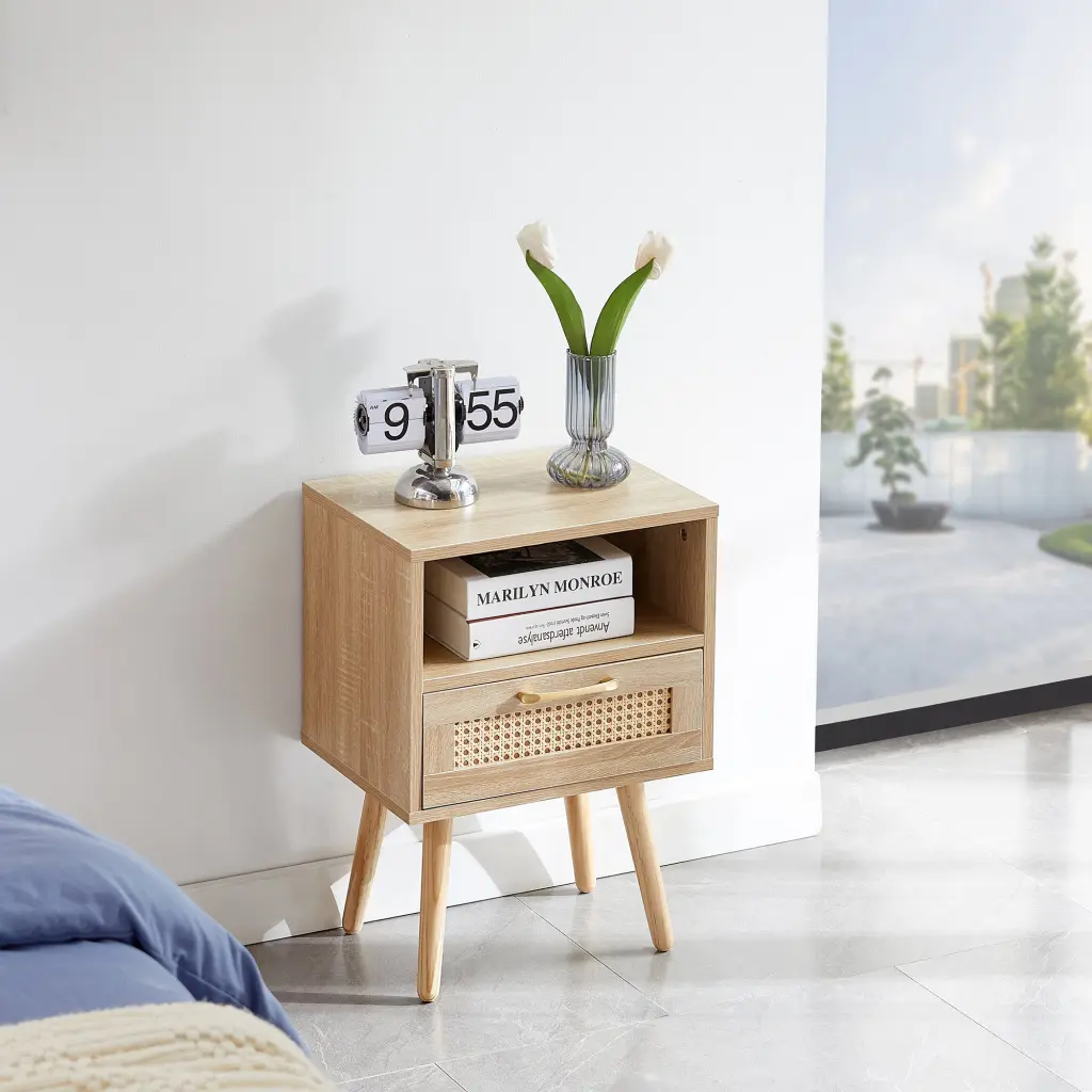 15.75 Inch Rattan End Table Drawer And Solid Wood Legs sya furniture