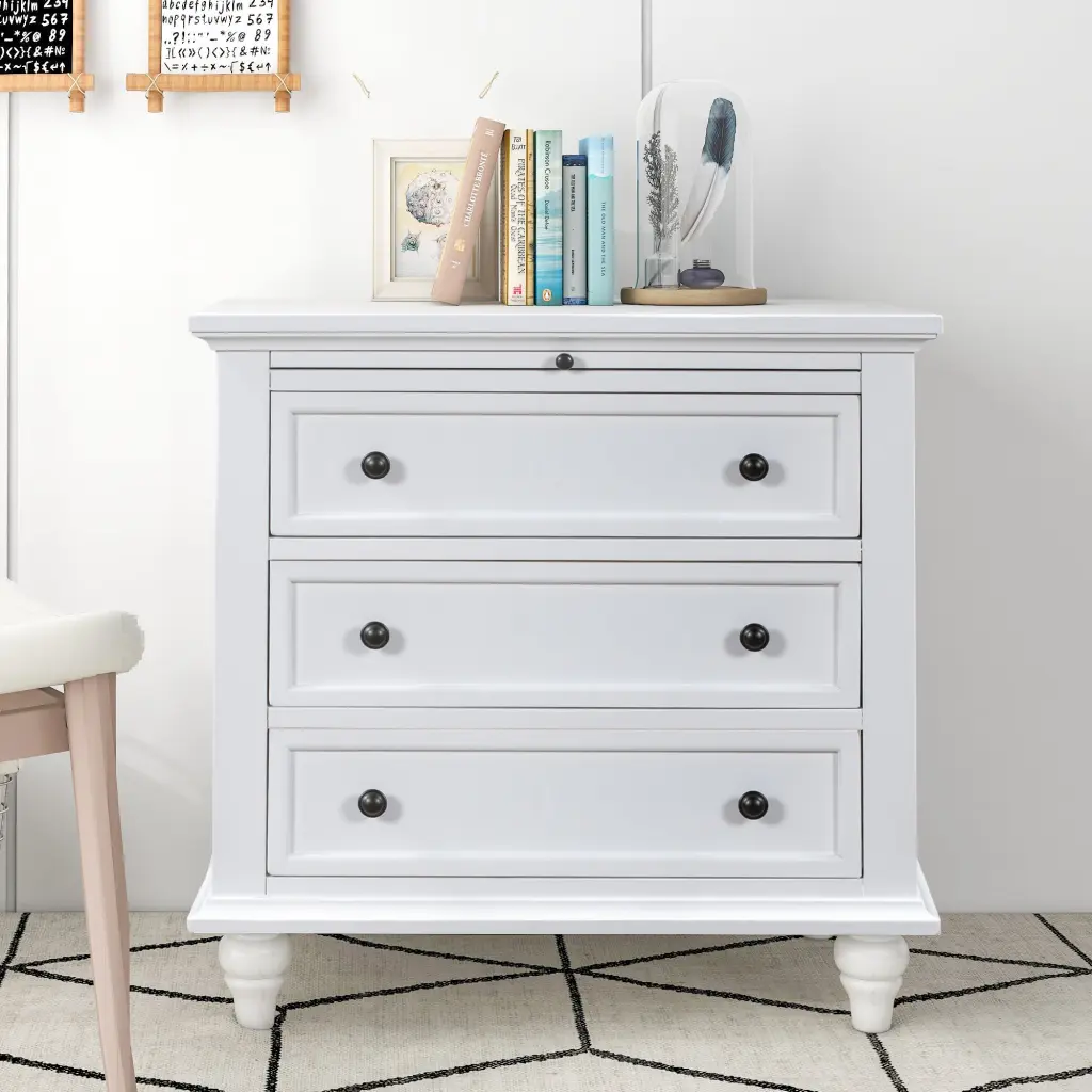 3 Drawer Wood Storage Cabinet End Table Pull Out Tray u_style