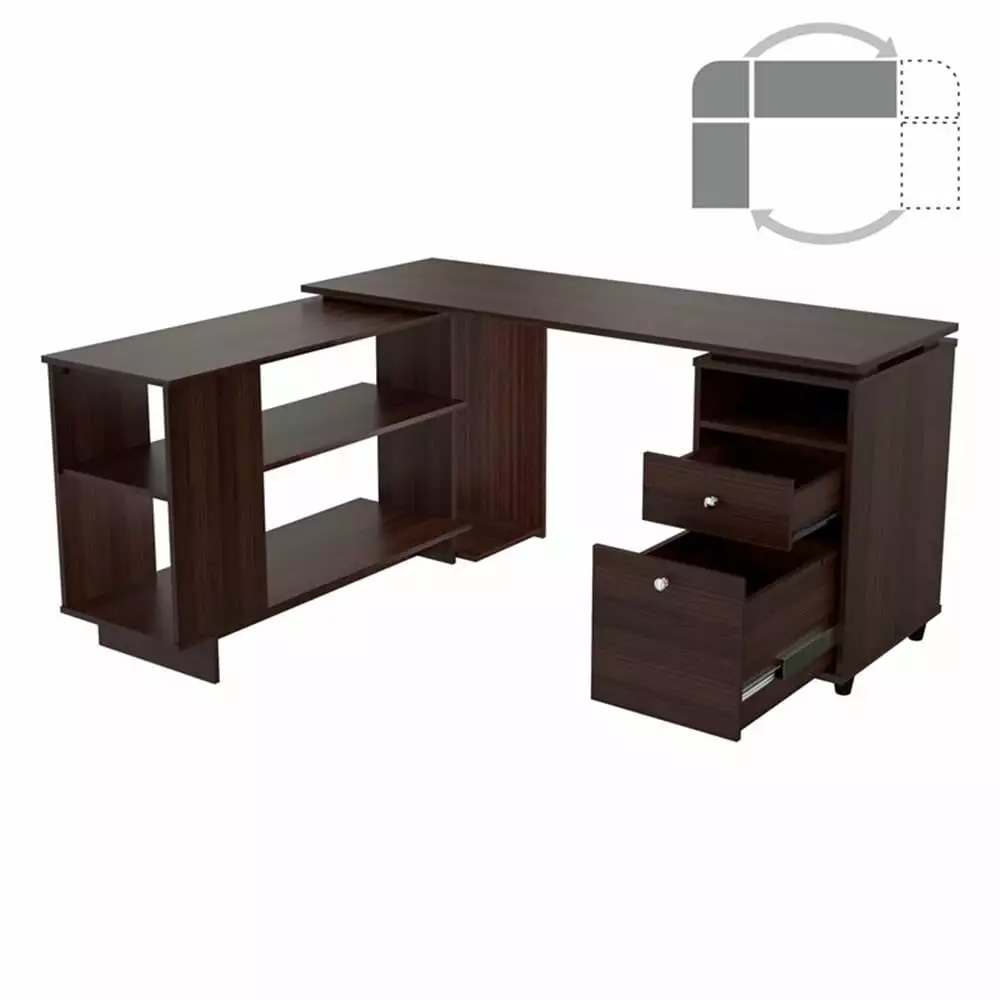 Pemberly Row L-Shaped Engineered Wood Reversible Computer Desk Espresso - Stylish Home Office Desk