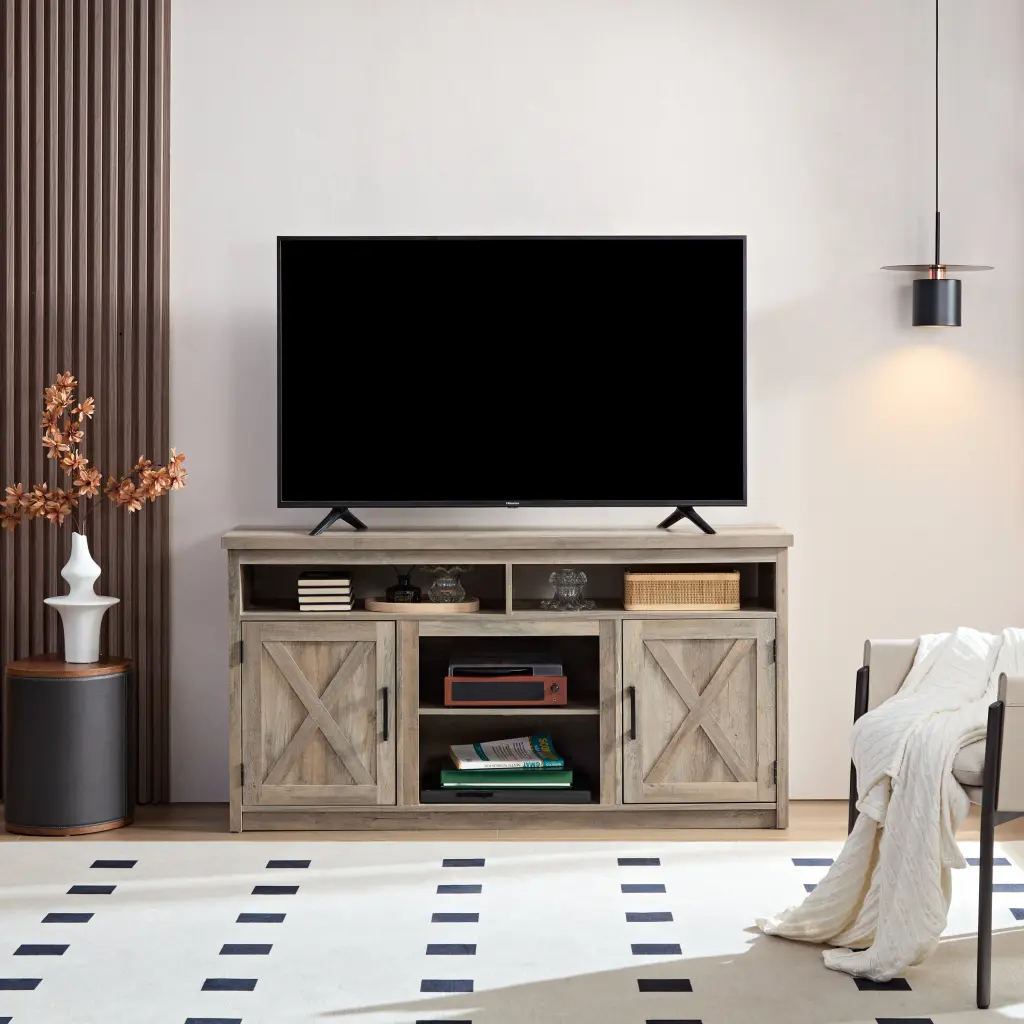Farmhouse Barn Door TV Media Stand Modern Entertainment Console rnb