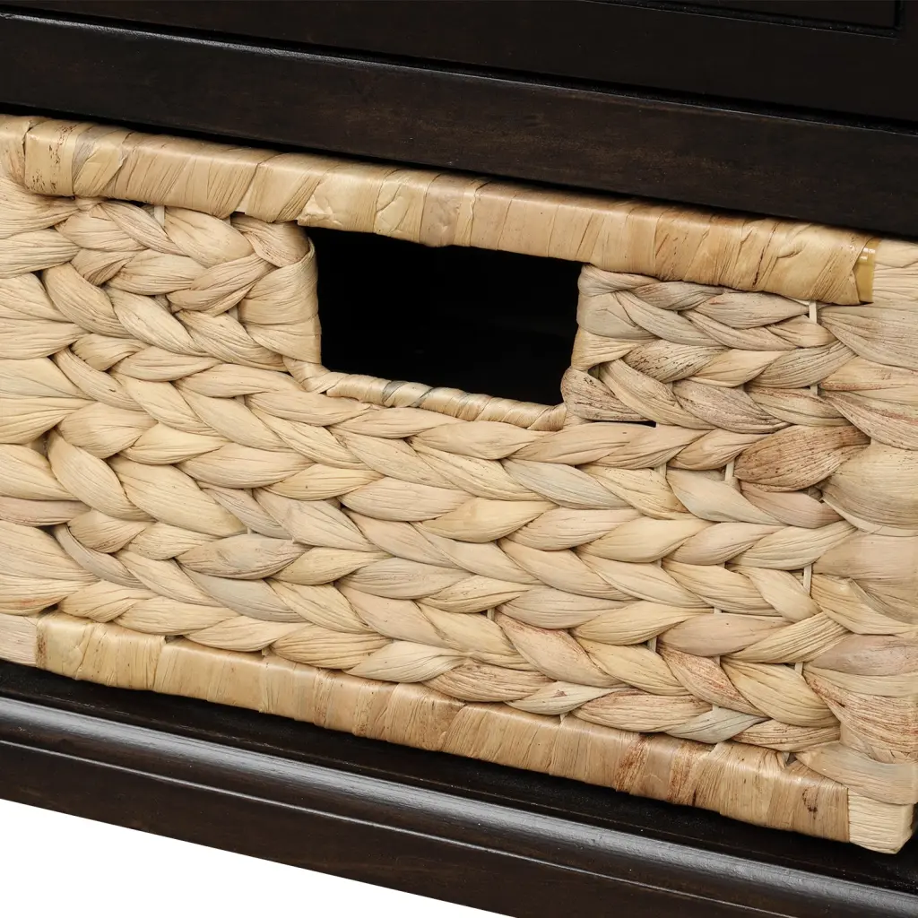 Rustic Storage Bench 3 Drawers And 3 Rattan Bins Shoe Bench Entryway trexm