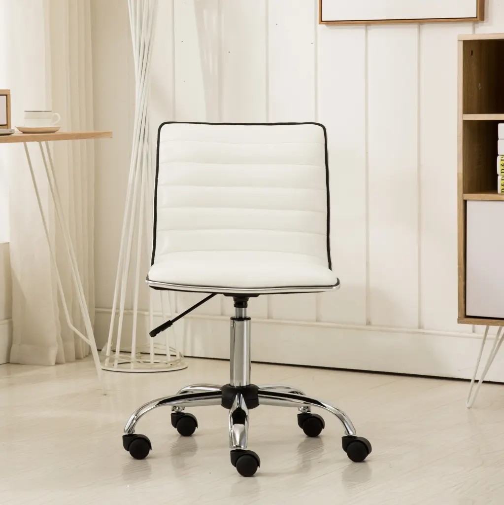 Fremo Chromel Adjustable Air Lift Office Chair White Faux Leather Ergonomic Desk Chair hz