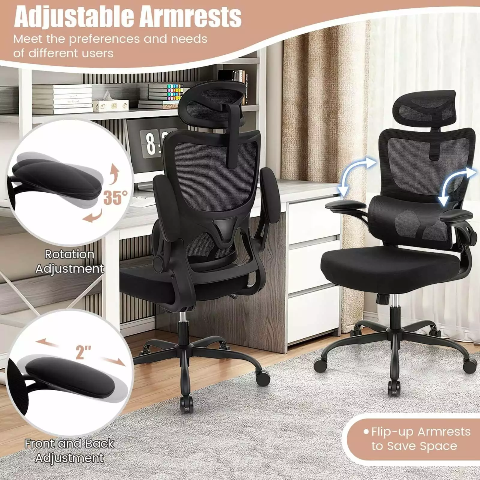 Laijoy Mesh Office Chair Ergonomic Computer Desk Chair Adaptive Lumbar Support