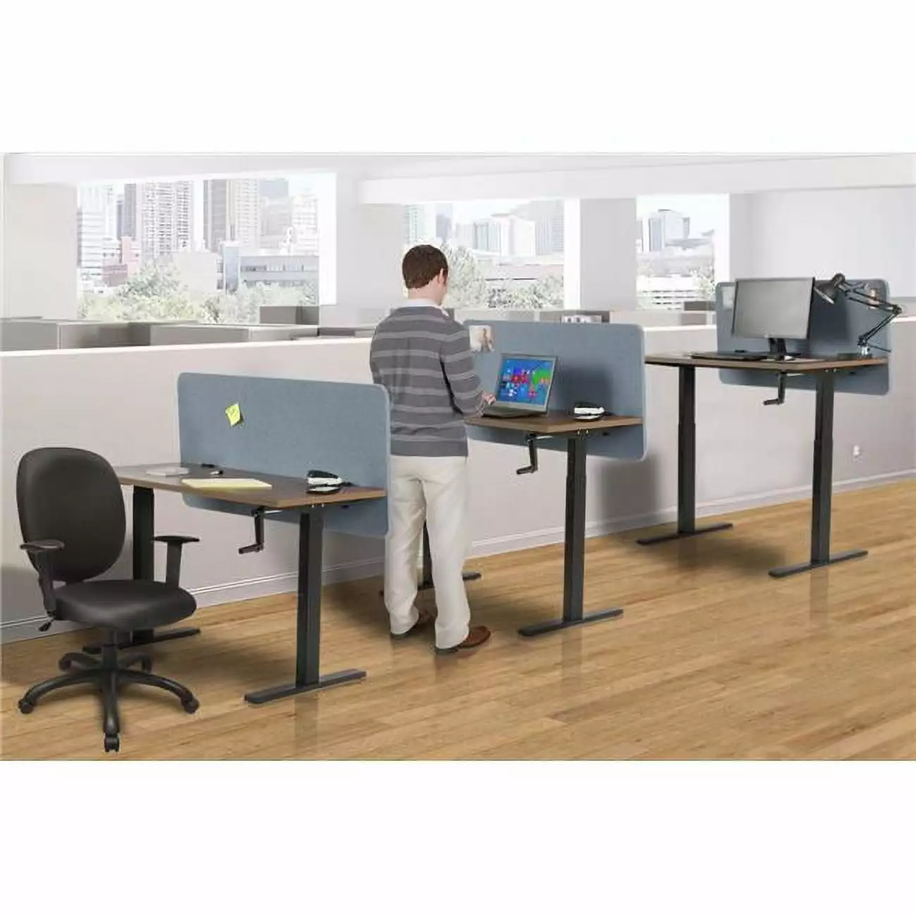 OS Home and Office Furniture 47.25 Inch Wood Ergonomic Desk Danish Walnut and Blue OS Home & Office Furniture