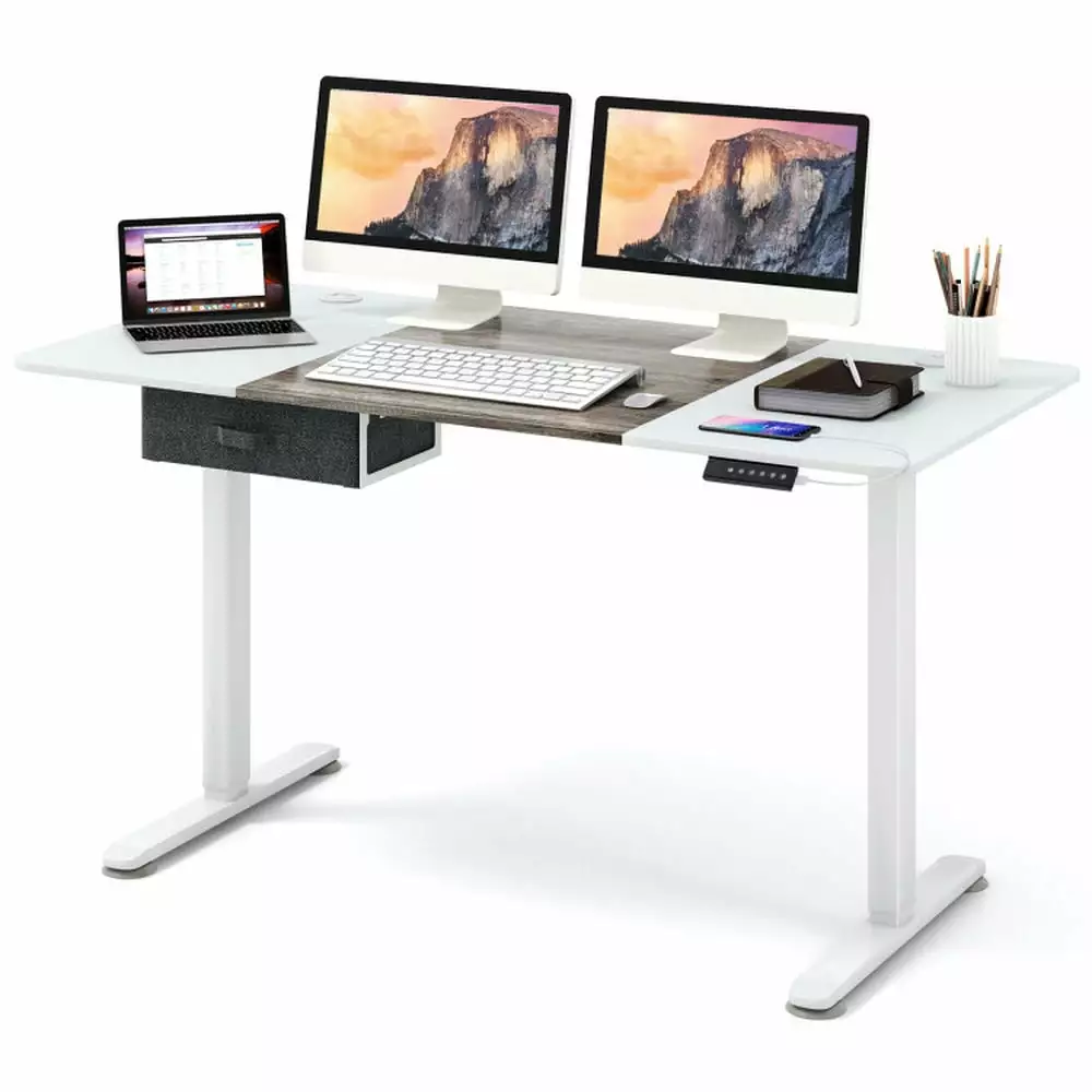 YYAo Gray Electric Standing Desk Ergonomic Workstation USB Charging Port