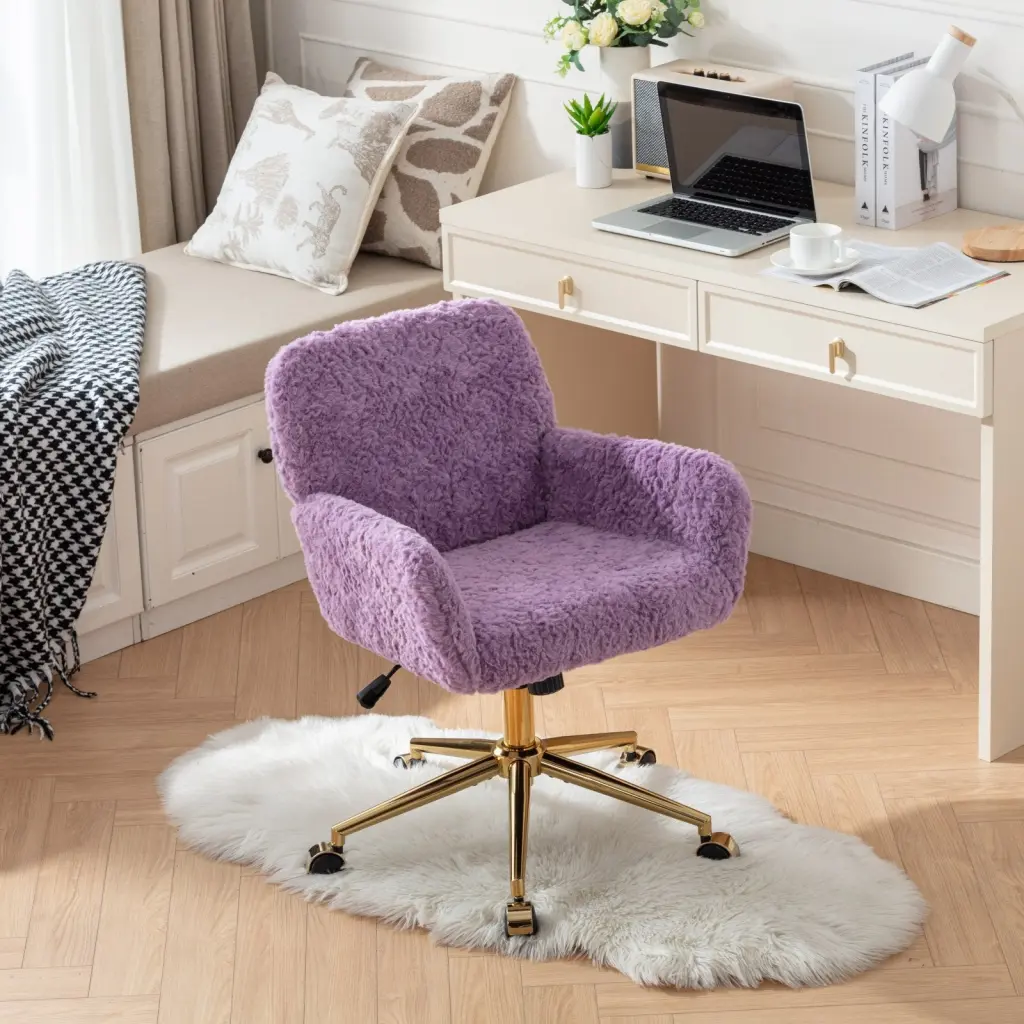 Artificial Rabbit Hair Home Office Chair Golden Metal Base a-a furniture