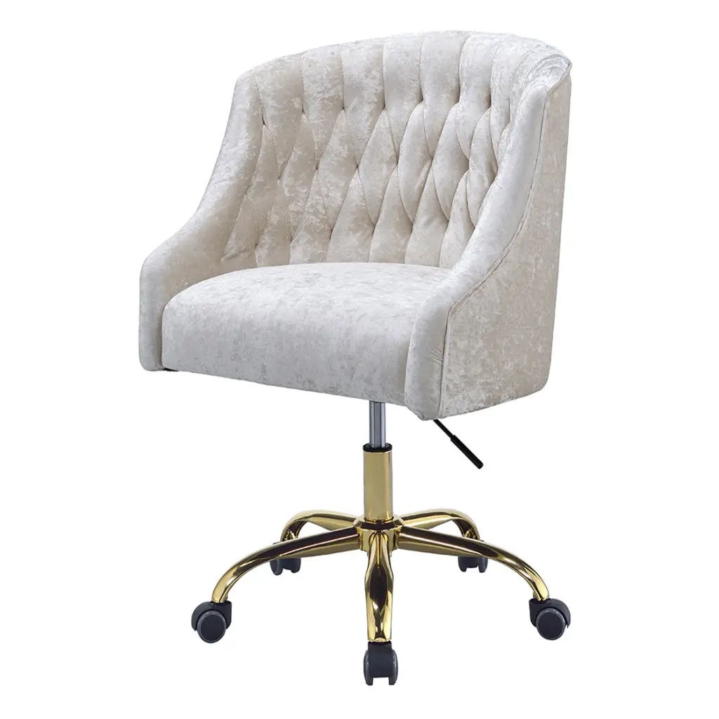 Vintage Cream and Gold Tufted Back Office Chair Solid Cream Foam furniture max