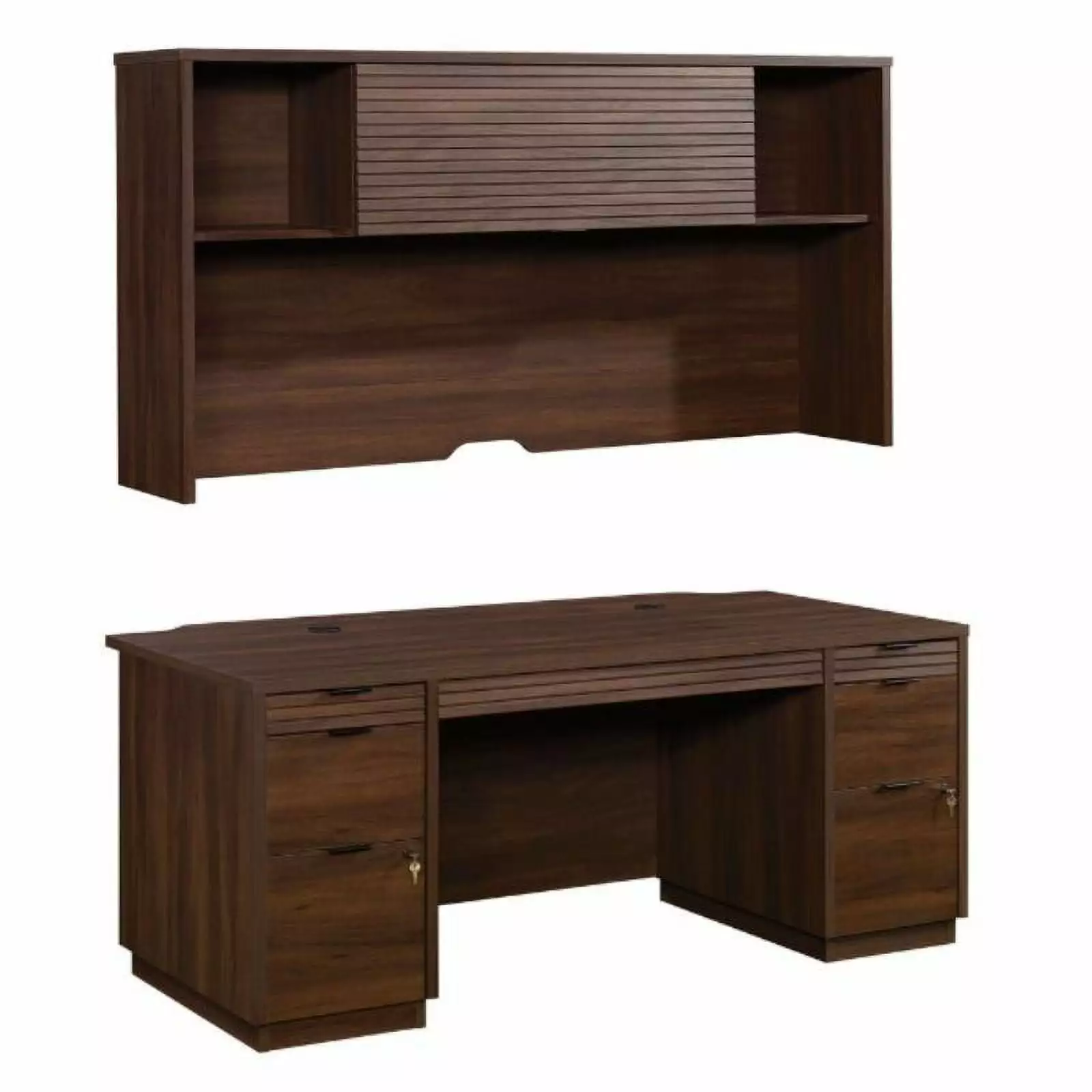 Home Square 2-Piece Set Executive Desk & Hutch Spiced Mahogany - Professional Office Furniture