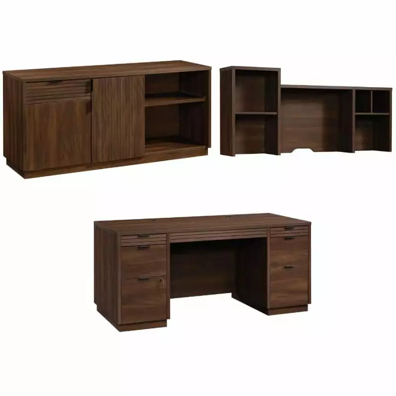 Home Square 3-Piece Set Executive Desk & Hutch & Office Credenza - Professional Workspace