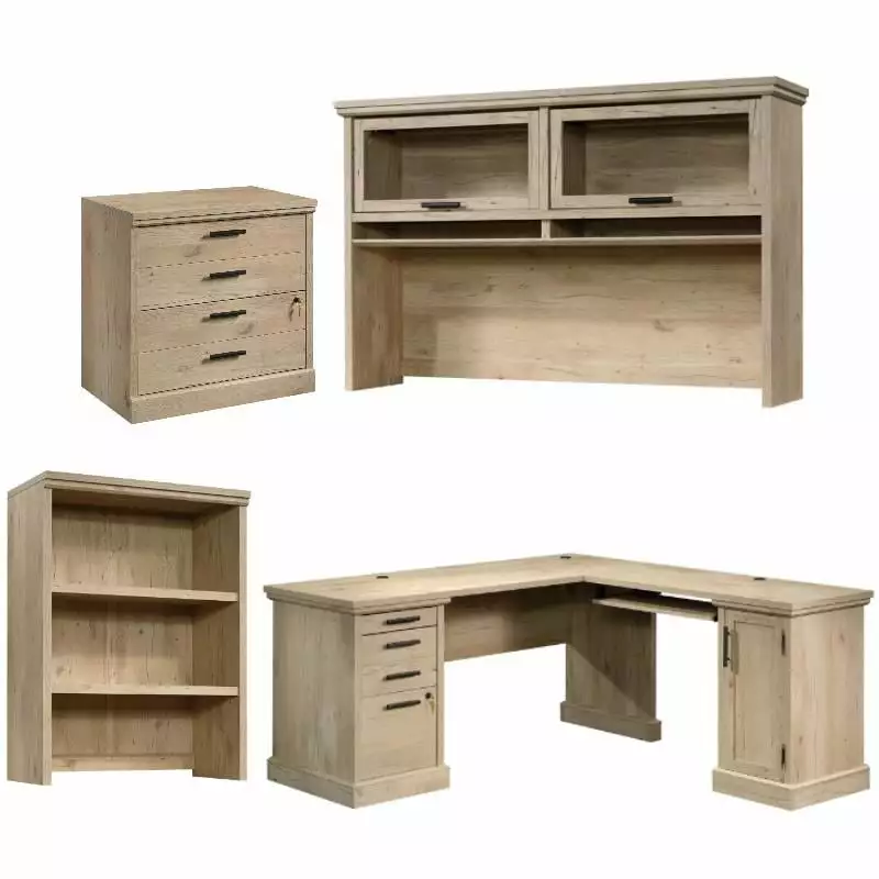 Home Square 4-Piece Desk Set Large Hutch, Library Hutch and Lateral File