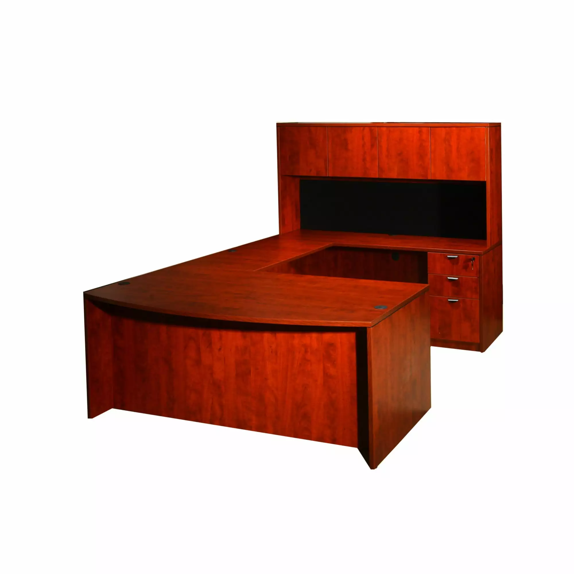 Boss Office 71 Inch Executive U-Shaped Curved Bow Desk Storage Pedestal and 4 Door Hutch Mahogany Boss Office Product