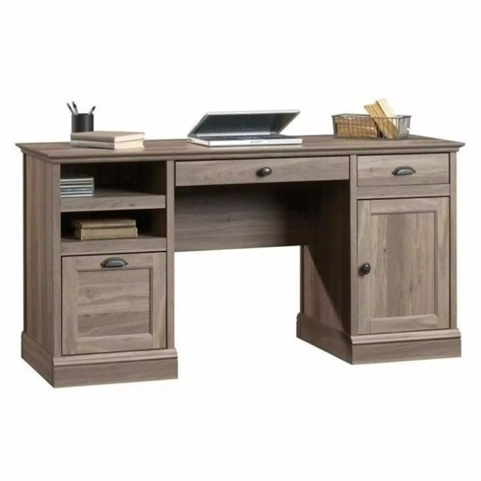 Bowery Hill Traditional Wood Executive Desk File Drawer Salt Oak