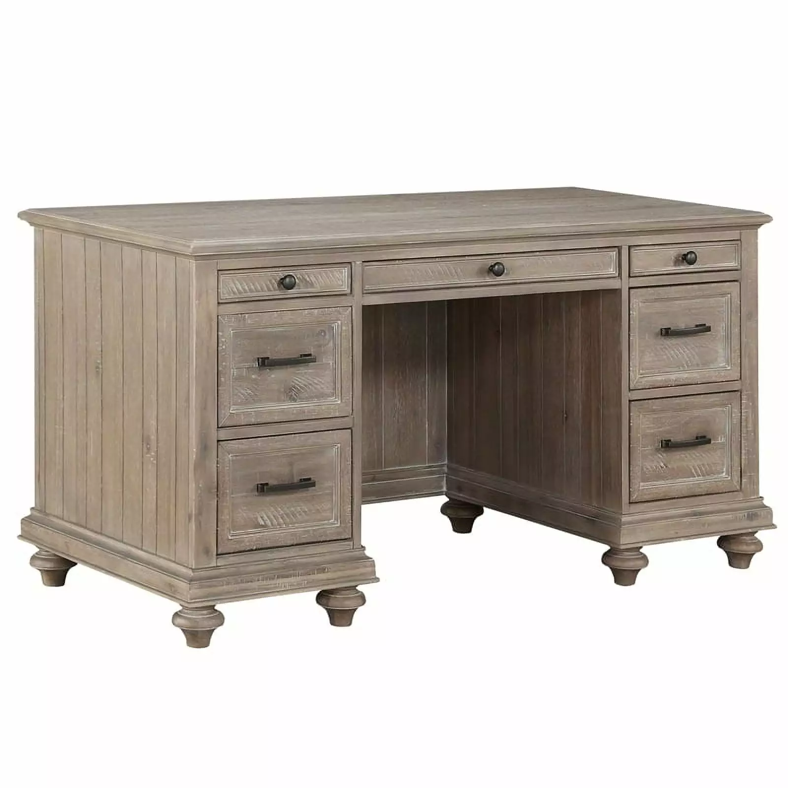 Bowery Hill Wood Executive Desk Driftwood Light Brown Finish Office Desk