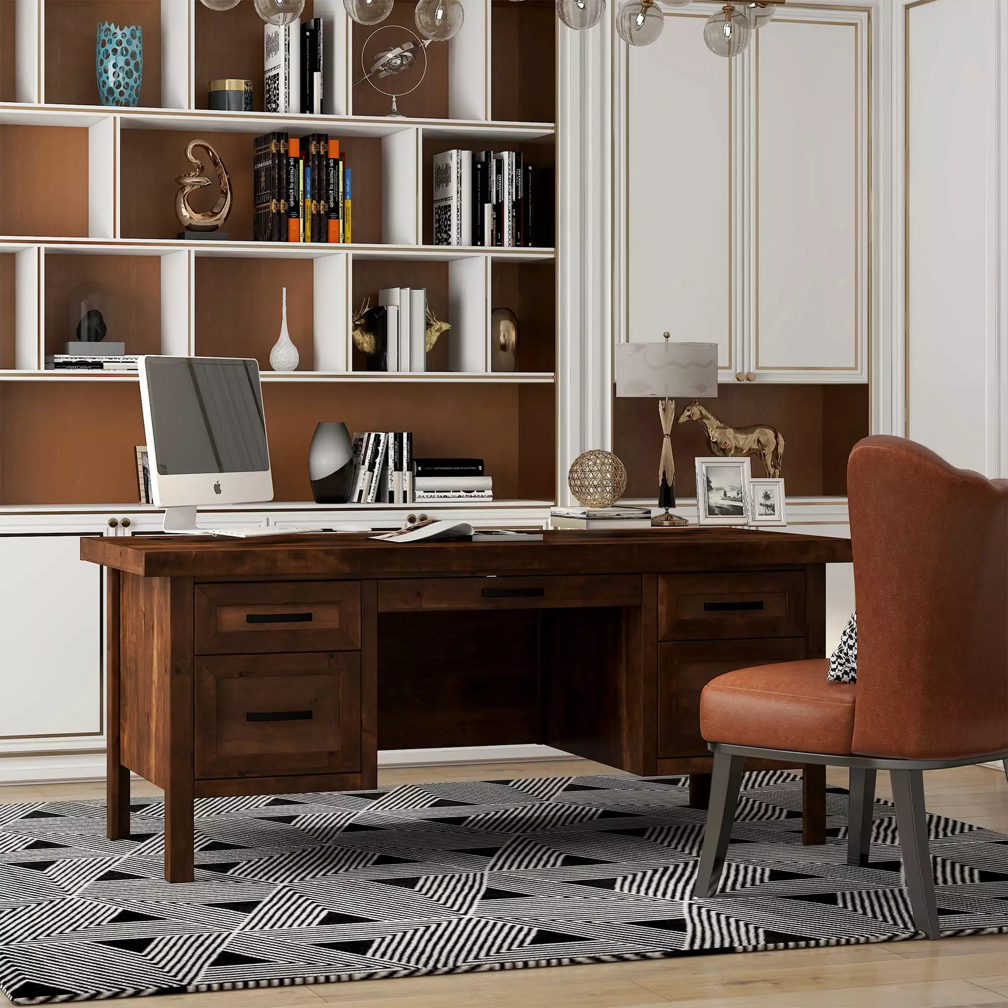 Bridgevine Home Solid Wood Executive Desk Whiskey Finish 71 Inch