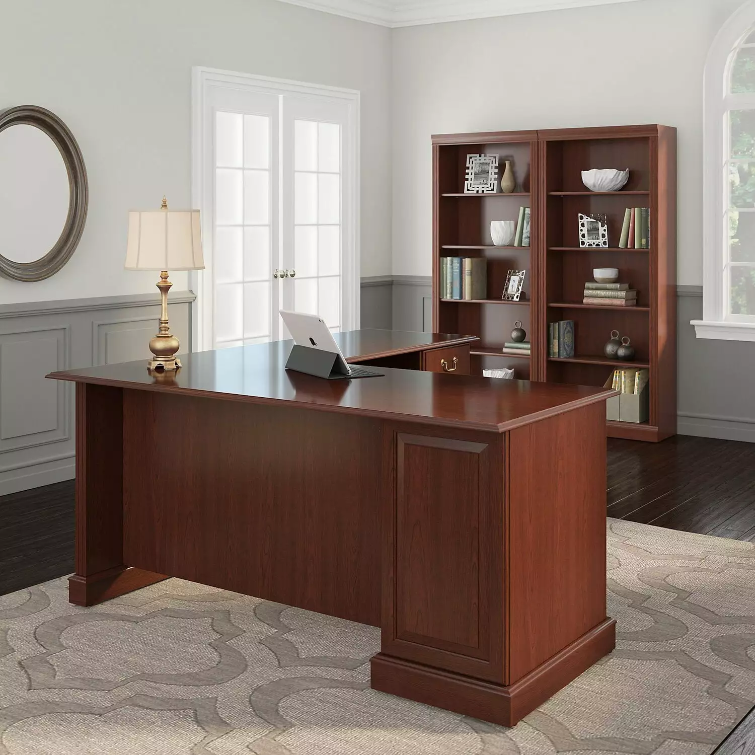 Saratoga Executive L Desk and 2 Bookcases Harvest Cherry Bush Furniture