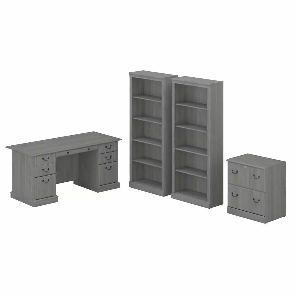 Saratoga Executive Desk Storage Set Modern Gray Engineered Wood Bush Furniture