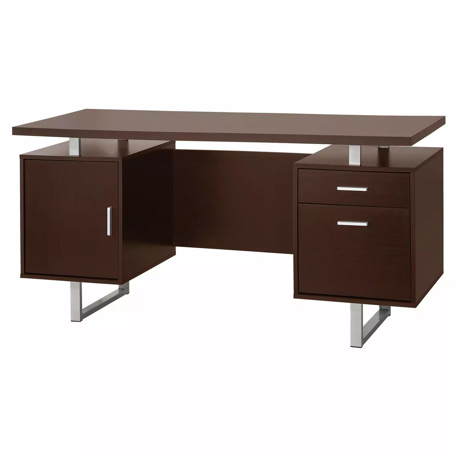 Benzara 30 x 60 x 23.5 Inch Double Pedestal Office Desk Metal Sled Legs - Brown Finish Convenience Concepts