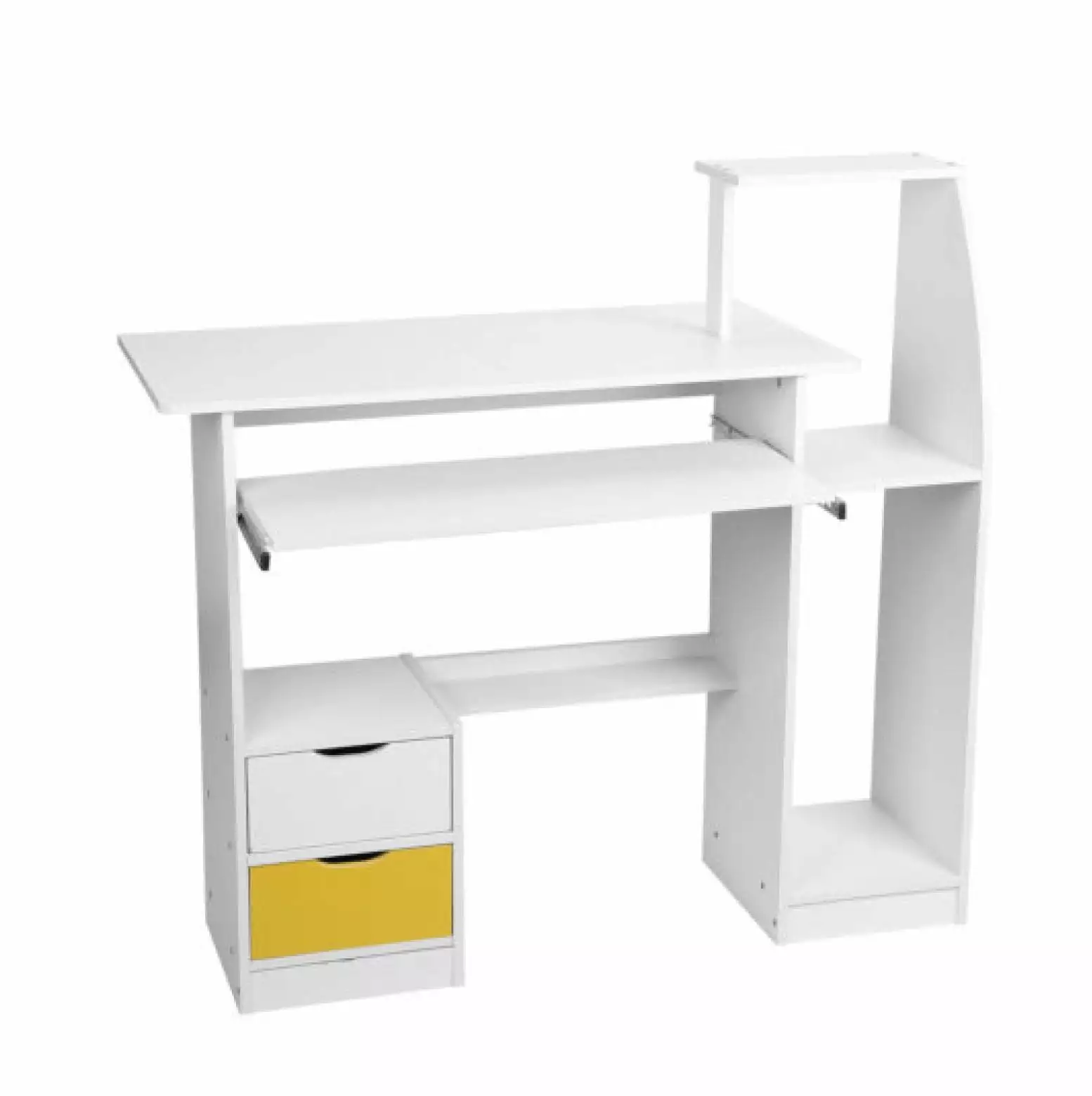 White Wood Executive Computer Desk 2 Drawers and 3 Hutch Shelves Depot Esh